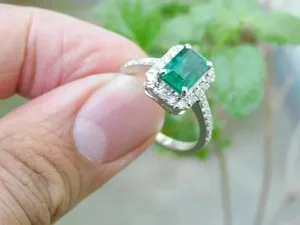 Authentic 3Ct Emerald Cut Lab Created Emerald Women's Wedding Ring 14K White Gold Plated