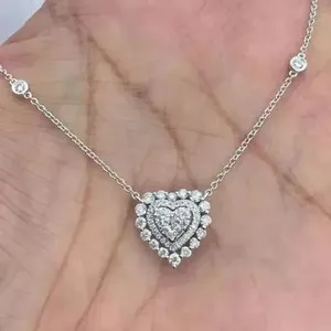 Authentic 1.50Ct Round Cut Lab-Created Diamond Heart Pendant 14K White Gold Plated Silver
