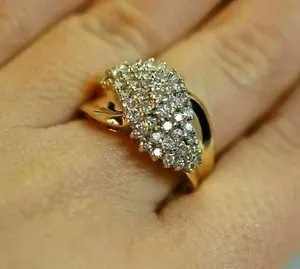 Authentic 2Ct Round Cut Lab Created Diamond Cluster Engagement Ring 14k Yellow Gold Plated