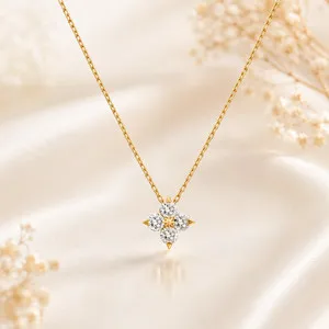 Authentic Gold Clover Necklace 925 Sterling Silver 18K Gold Plated CZ 16-18 in Adjustable