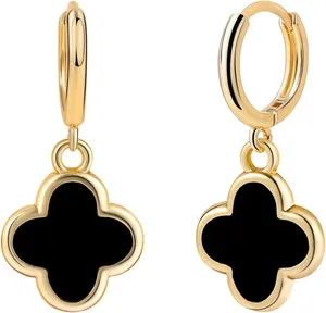 Authentic Clover Earring Women Four Leaf Drop Dangle Earring 14K Gold Plated Hypoallergeni