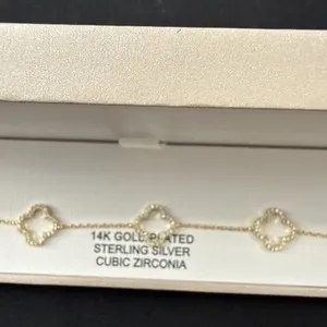 Authentic Rachel Zoe 14K Gold plated Sterling silver Cubic Zirconia 4 Clover Bracelet