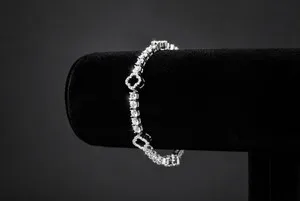 Authentic Real Moissanite Clover Tennis Charm Bracelet 7" Iced Silver White Gold Plated