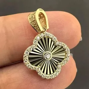 Authentic Lucky Clover of Abundance - 1Ct Round Cut Moissanite Pendant in 14K Yellow Gold Plated