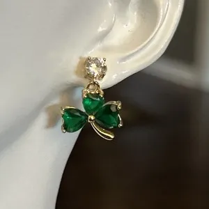 Authentic Lucky Clover Heart: Vintage Green Crystal Drop Earrings