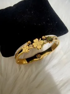Authentic 18K Gold-Plated Clover Bangle Bracelet