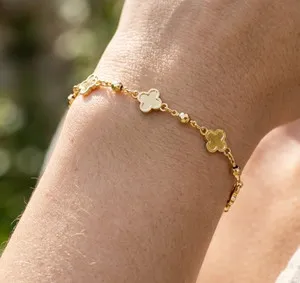 Authentic Clover Charm Bracelet | 18K Gold Plated Minimalist Chain | Dainty Boho
