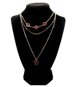 Authentic 14K Gold Plated Clover Triple-Layer Necklace Jewelry