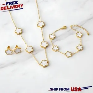 Authentic Radiant Celestial Clover: Golden Five‑Leaf Amulet Set