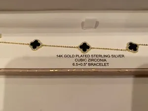 Authentic Rachel Zoe 14K Gold plated Sterling silver Clover Station Bracelet Black + Gold