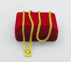 Authentic 24K Yellow Gold Plated Thai Baht Chain 20" Square Foxtail Necklace Handcrafted
