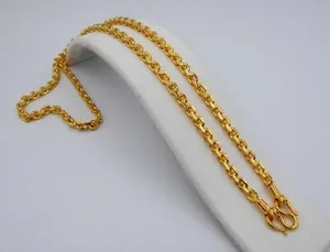 Authentic 4 MM Chain Necklace Thai Baht Yellow Gold Plated 22K 23k 24k Jewelry 20 inches