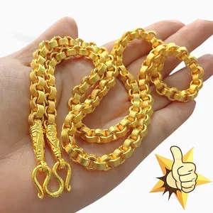 Authentic Necklace 3 Baht Gold Plated Thai style Fake yellow gold chain 24 in long jewelry