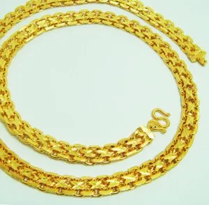 Authentic Men's Heavy Band Chain 22k 23k 24k Thai Baht Gold Plated Necklace 28 Inch 11 mm