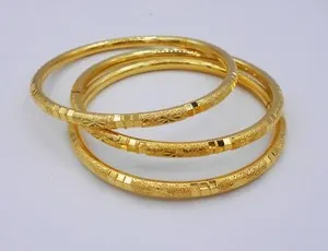 Authentic Set of 3 Bangle Bracelets 22K 23K 24K Thai Baht Yellow Gold Plated Jewelry Girl