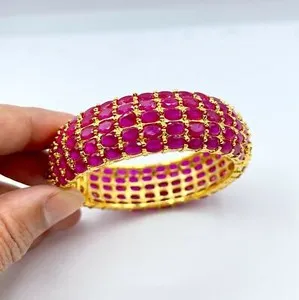 Authentic Red Ruby Gorgeous Bracelet Thai Baht 22k 24k Yellow Gold Plated Jewelry