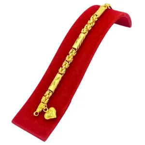 Authentic Bracelet Thai Baht 23K 24K Chain Yellow Gold Plated Bangle Heart Pendant Jewelry