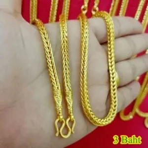 Authentic Thai Gold plated 24k Necklace Yellow Chain Pendant Weight Baht Jewelry 20-24 in