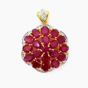 Authentic Red Gems simulated 22K 24K Thai Baht Yellow Gold Plated Pendant Jewelry Women