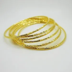 Authentic Set 6 Bracelets Bangle 18K 23K 24K Thai Baht Yellow Gold Plated For Her