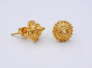 Authentic Pikun Flower 23K Thai Baht Yellow Gold Plated Stud Earrings Jewelry Women