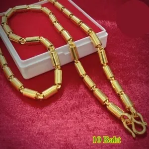 Authentic Thai Gold Plated 24k Solid Necklace Yellow Chain Pendant 10 Baht Jewelry 24 in