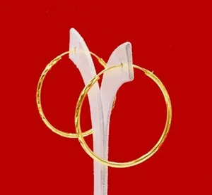 Authentic Thai Baht Gold Style Diamond Cut Hoop Earrings 24K Yellow Gold Plated Women