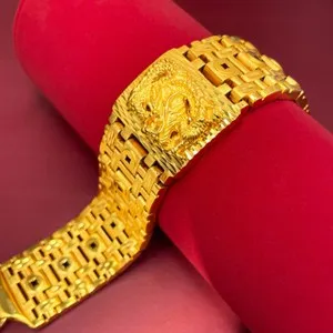 Authentic LUCKY DRAGON 24K Thai Baht Yellow Gold Plated Bracelet Jewelry 8"77g