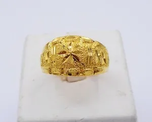 Authentic Golden Protection: Diamond Cut Yellow Gold Plated Ring for the Discerning Gentleman