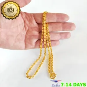 Authentic 4 MM Chain 22K 23K 24K Gold Plated Necklace 24 inch Thai Baht Women Men Jewelry
