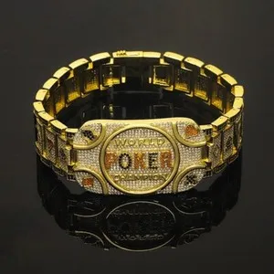 Authentic Wold Poker Champion Bracelet Iced 8.5" Simulated Diamond Gold Plated Bling