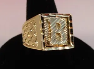 Authentic MENS 14KT GOLD PLATED BLING LETTER B INITIAL HIP HOP SQUARED RING SIZES 8-13