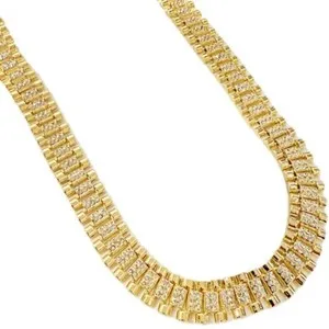 Authentic Men's 14K Gold Plated Watch Band Chain Iced Bling Out CZ Hip Hop Necklace 30"