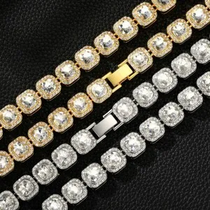 Authentic Men's 10mm 1 Row CZ Stone Cluster Bling Gold Plated Tennis Chain ANTI TARNISH