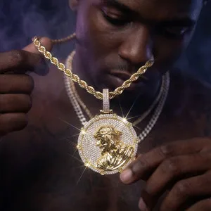 Authentic 5AAA+ CZ Hip Hop Iced Out Bling Double Gang Pendant Chain 14k Real Gold Plated