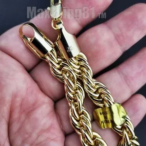 Authentic 14K Italy Gold plated Men's Hip Hop 10mm 22" 26" Rope Bling Chain Necklace