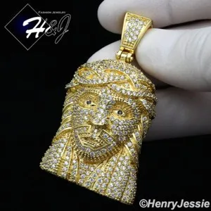 Authentic MEN ICY BLING CZ GOLD PLATED 3D JESUS FACE PENDANT*IG12