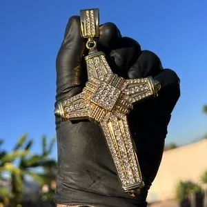 Authentic 14k Gold Plated Latin Cross Hip Hop Pendant for Necklace Iced Bling Out CZ 5" in