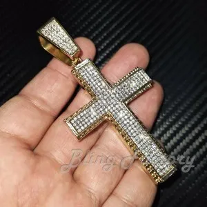 Authentic HIP HOP ICED ICY GOLD PLATED LARGE HOLY CROSS CUBIC ZIRCONIA BLING CHARM PENDANT
