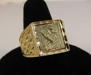Authentic MENS 14KT GOLD PLATED BLING LETTER S INITIAL HIP HOP RING -SIZES 8-13