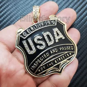 Authentic ICED HIP HOP LAB DIAMOND GOLD PLATED USDA BADGE BUST DOWN CHARM BLING PENDANT
