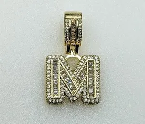 Authentic Gold Plated Bling Letter "M" Pendant Jewelry Oro Letra Inicial