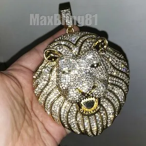 Authentic HIP HOP ICED GOLD PLATED CUBIC ZIRCONIA JUMBO SIZE LION HEAD BLING PENDANT