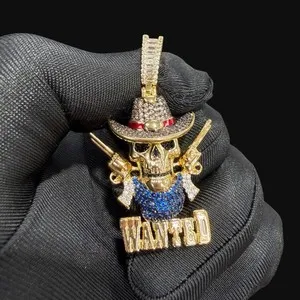 Authentic Celestial Reaper: 14K Gold‑Plated Skull Cowboy Pendant on Western Rope