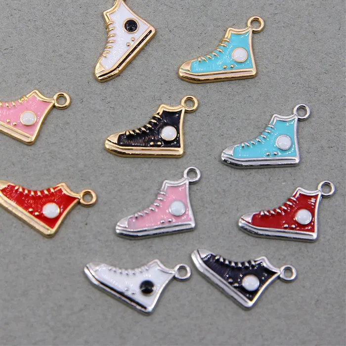 Authentic 6Pcs Mix 20 12Mm Enamel Gym Sports Shoes Charms For Bracelet, Sneaker Pendants Dangle Jewelry Making Findings Components