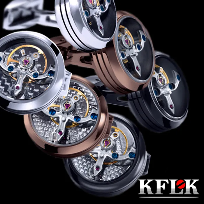 Authentic KFLK jewelry shirt cufflink for mens Brand cuff button watch Mechanical movement cuff link high quality Tourbillon guests