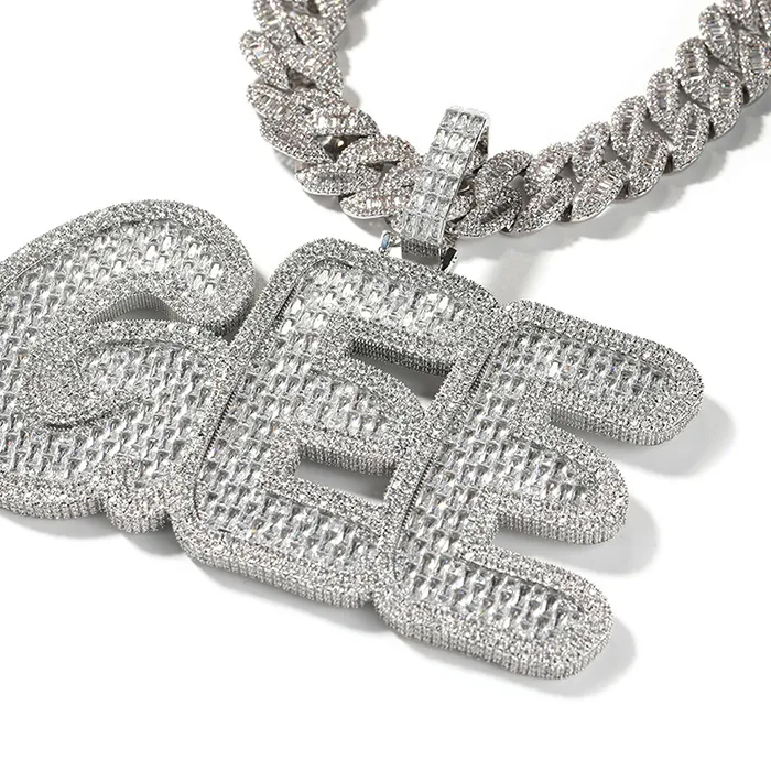 Authentic Custom Big Letters Name Pendants Necklaces for Men Hip Hop CZ Stone Bling Iced Out Rapper Jewelry Rose Gold Silver Color