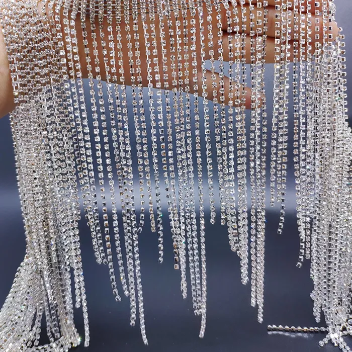 Authentic 21Cm Wide Rhinestone Ribbon Tassel Chain Bling Crystal Fringe Belt For Wedding Shawl Clothing Accessories Diy Jewelry Decoration