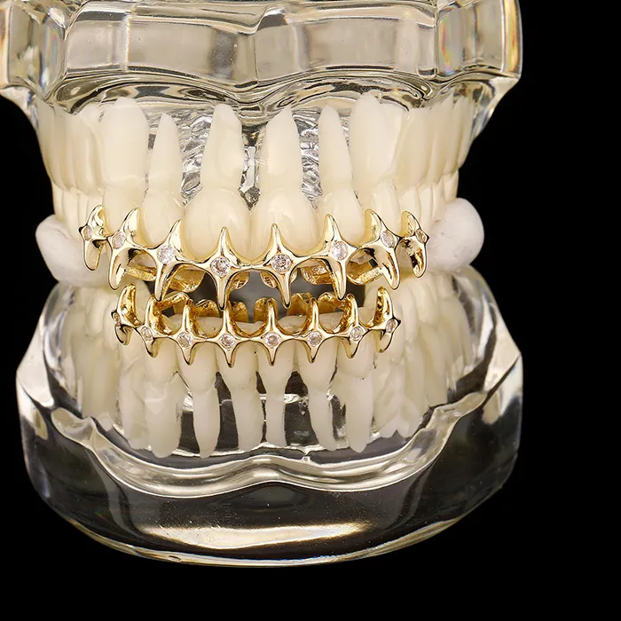 Authentic TOPGRILLZ Cross Bling Teeth Grillz 8/8 Top & Bootom Dental Mouth Punk Teeth Caps Cosplay Party Tooth Rapper Hip Hop Jewelry