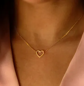 Authentic 18K Gold Plated Heart Pendant Necklace Women Jewelry Love Girlfriend, Wife